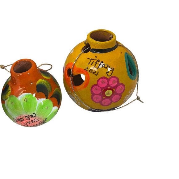 Handcrafted Cabo San Lucas Ceramic Ornament Trio With Bright Floral Designs  3" - Picture 13 of 13